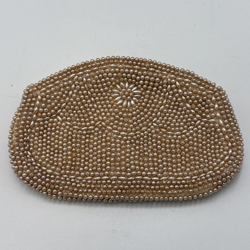 Vtg 1950s PEARL BEADED CLUTCH Purse Occupied Japan Zip Top Fancy Event Flapper